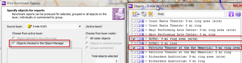 Specify objects for report: shown above, using objects checked in Object manager