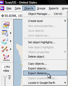 Export distance creates a table of layer-to-layer distance values