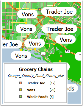Map showing grocery chain location by group color