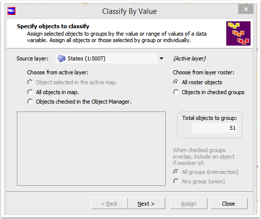 Specify objects to classify by choosing source layer