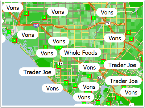 A starting map showing store locations in 3 chains, all on one layer