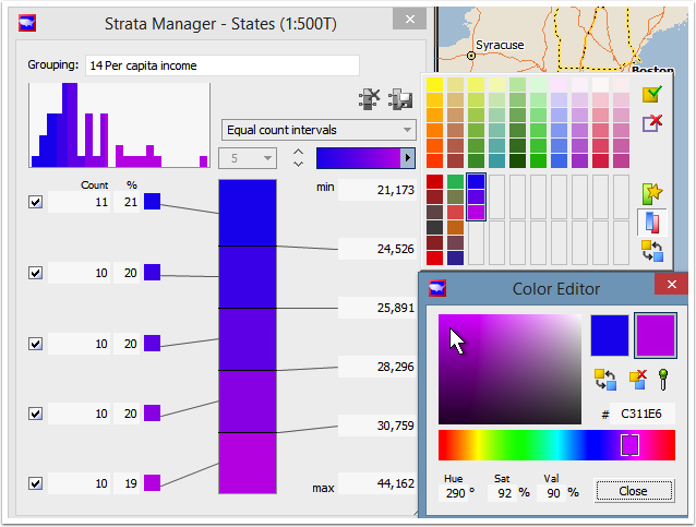 Click one color, then move the slider to the second color and click that one