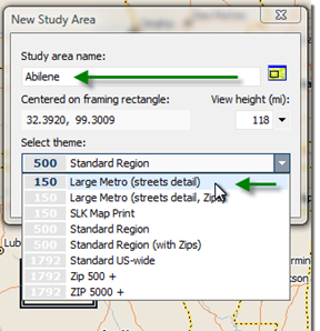 New Study area: name it and choose a theme