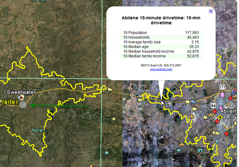 Abilene and Sweetwater Drivetimes with demographics