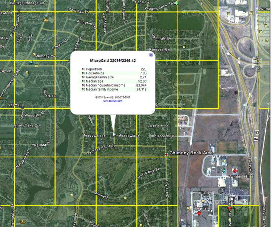 Median household Income Grids in Google Earth