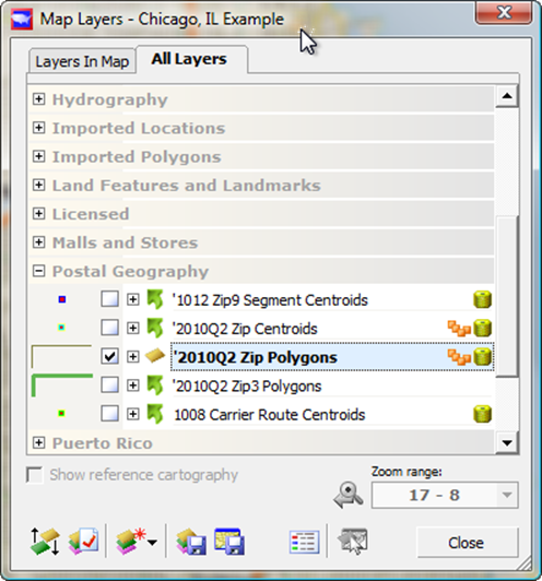 Select 'All Layers' tab and choose ZIP polygons