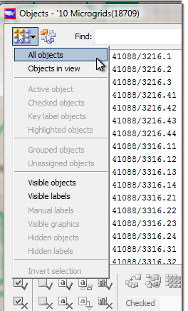 Select by subset menu, Object Manager