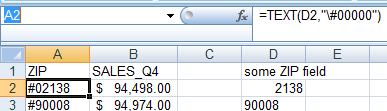 A formula to make ZIP codes non-numeric