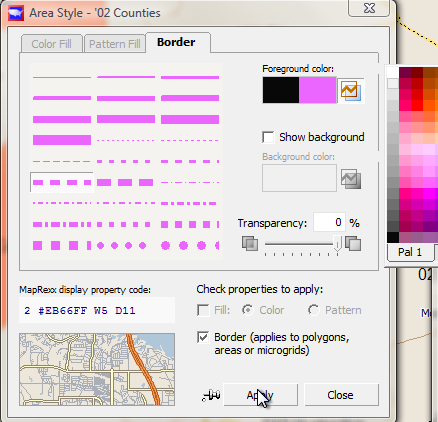 Customising the area border style