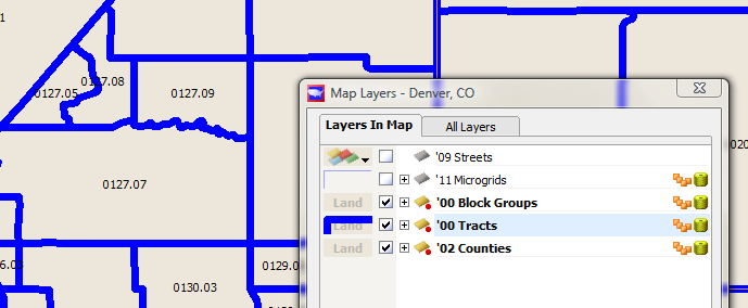 Tract boundaries showing Census tract codes