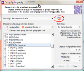 Group by Geography, ready to select tracts by county