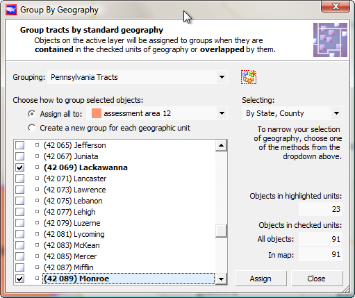 Selecting counties