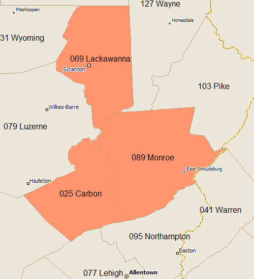 Three grouped counties, showing county codes