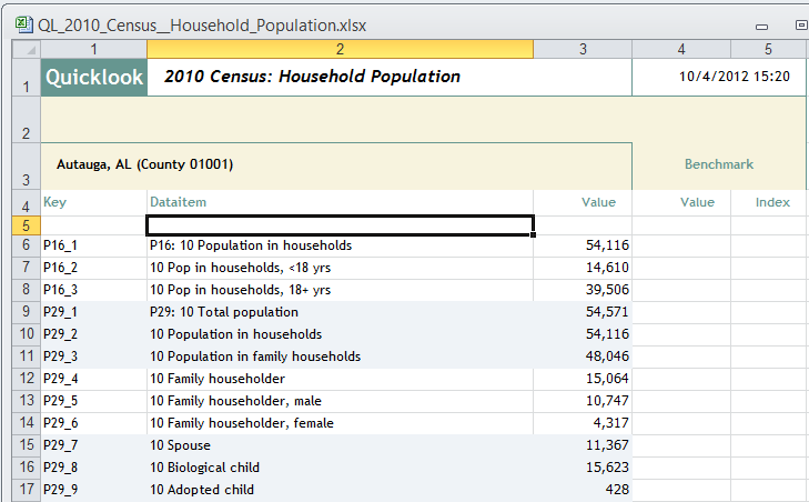 Excel output from Scan/US Quicklook