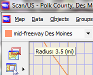 Radius readout in 'group by radius' mode