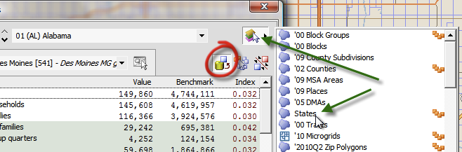 Expanded Quicklook compare with benchmark, showing benchmark selection menu