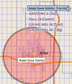 Choosing the 5-mile ring from the object selection menu