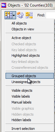 Choose 'grouped objects' from Object Manager selection menu