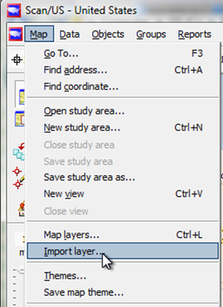 To import locations, choose "Import layer from the Map Menu"