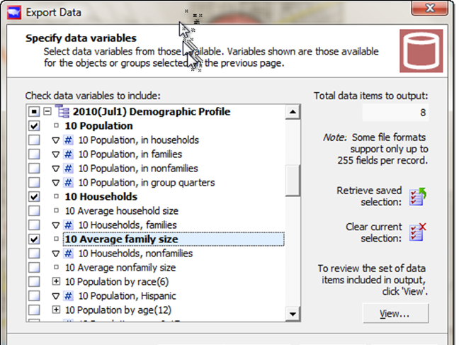 Scroll down to get demographic data items from other datalists