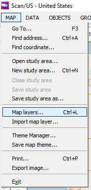 The Scan/US Map menu