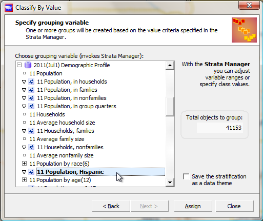 Specify the grouping variable: Hispanic population