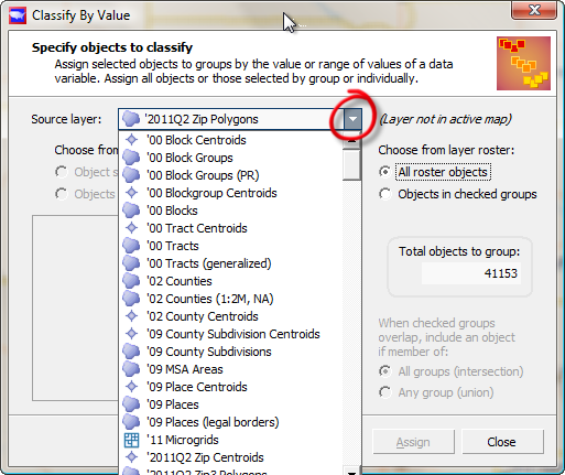 Specify objects to classify by choosing source layer