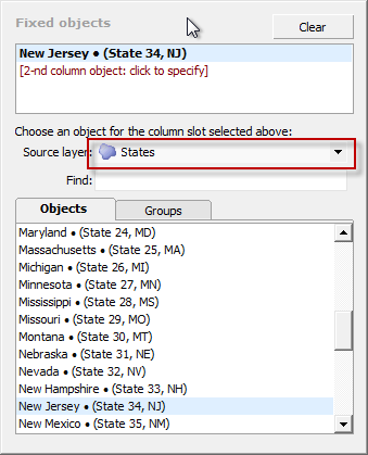 First, choose the fixed Column-three object