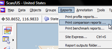 Comparison reports are reached from the "Reports" menu