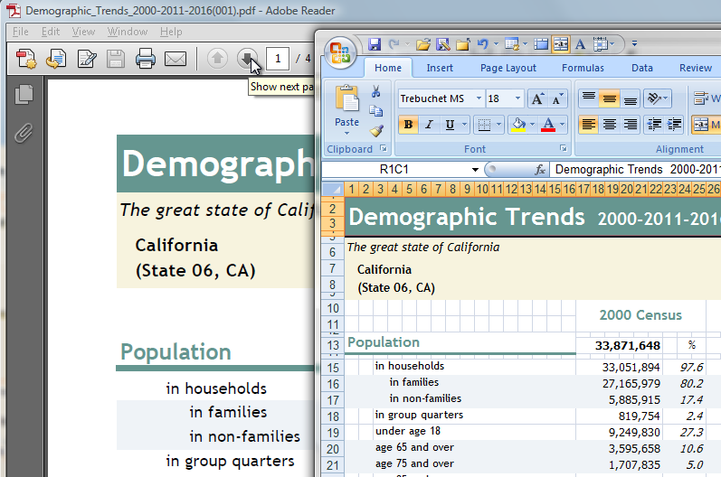 The saved report can be printed from Excel