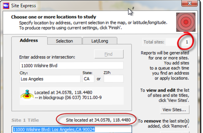 Check "Total Sites:1" (red circle above right) to make sure the site count is correct