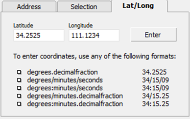 Lat/Lon coordinates tab of Site Express, page 1