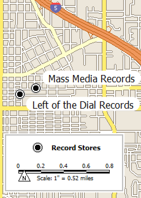 Record locations, shown with legend and scale of miles