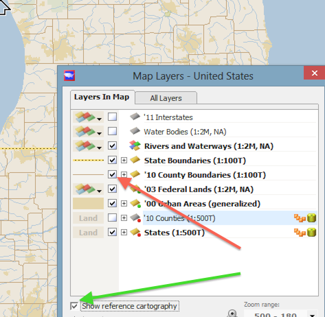 The map layers dialog