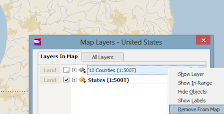 context menu showing remove from map