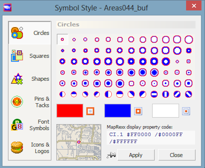 Symbol style dialog, showing circles